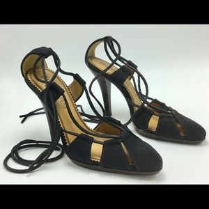 Yves Saint Laurent Pumps Heels Blk Gladiator Wrap